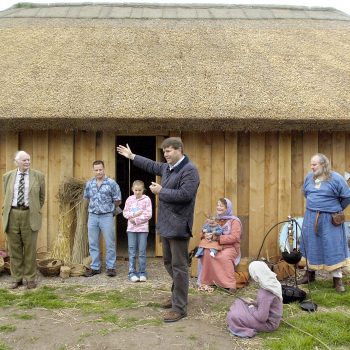 The launch of a reconstructed Dark Age hall at Maelmin near Milfield, Northumberland. © Copyright ARS Ltd 2018