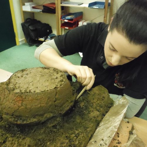 One of the cremations being micro-excavated in the office.