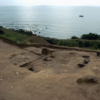 The Mesolithic hut overlooking the North Sea.