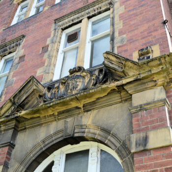 South west elevation of the Stables Block, main entrance, pediment over entrance. © Copyright ARS Ltd 2020