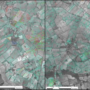 Comparison of field systems surrounding the secular manorial centre at Doddleston (left) and lands around the Benedictine monastic grange at Saighton (right), the latter showing evidence of a clearly defined infield-outfield system. © Copyright ARS Ltd 2021.