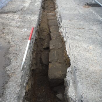 The view of Hadrian's Wall looking west across Trench 1 © Copyright ARS Ltd 2021