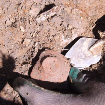 A piece of Samian Ware/Terra Sigillata being lifted © Copyright ARS Ltd 2022