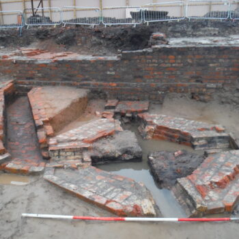 Base of an early 19th century chimney linked by an underground flue to the engine room housing a vertical steam engine © Copyright ARS Ltd 2022