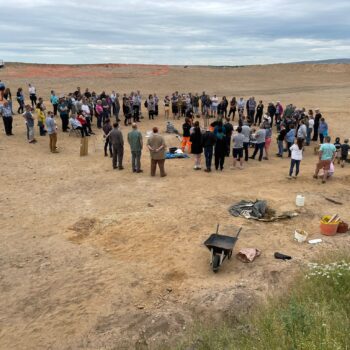 A great turnout to watch the Iron Age furnace in operation at the Lochinver archaeology open day © Copyright ARS Ltd 2022